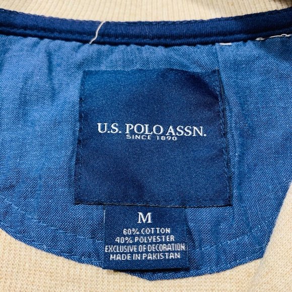 U.S. Polo Assn Sweater Pullover 1/4 Zip Mock Neck Knit Cotton Blend Beige M NWOT - Picture 5 of 12